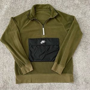 Nike jacket mens small green fleece pullover casual streetwear outdoor‎ logo